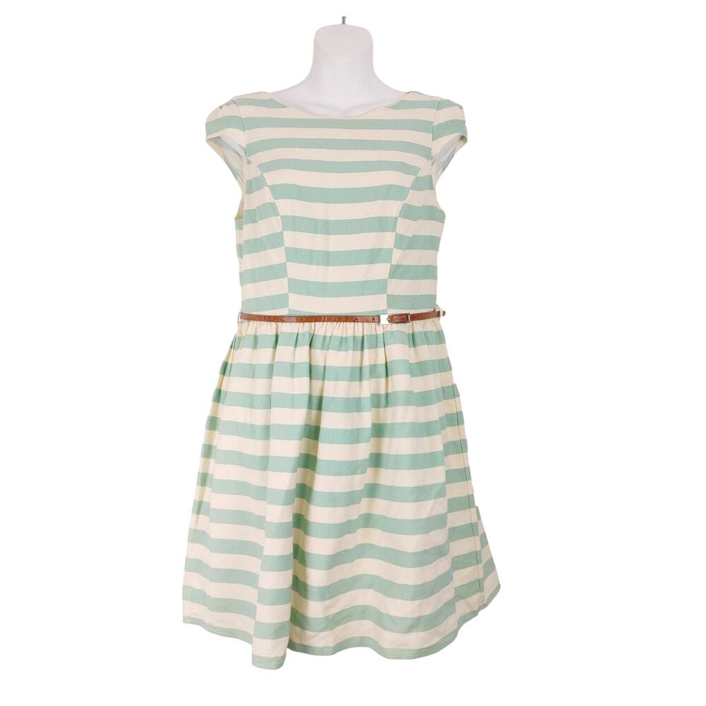 Atmosphere | Dresses | Atmosphere Cap Sleeve Fit Flare Belted Dress Mint Green White Stripe Womens 2